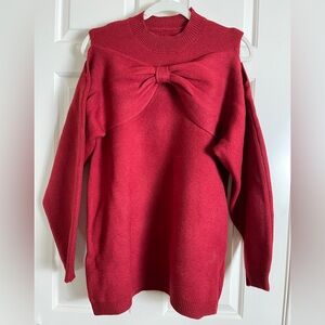 Y2K Elegant Split Sleeves Sweater with Bow Detail Red fit for Size M